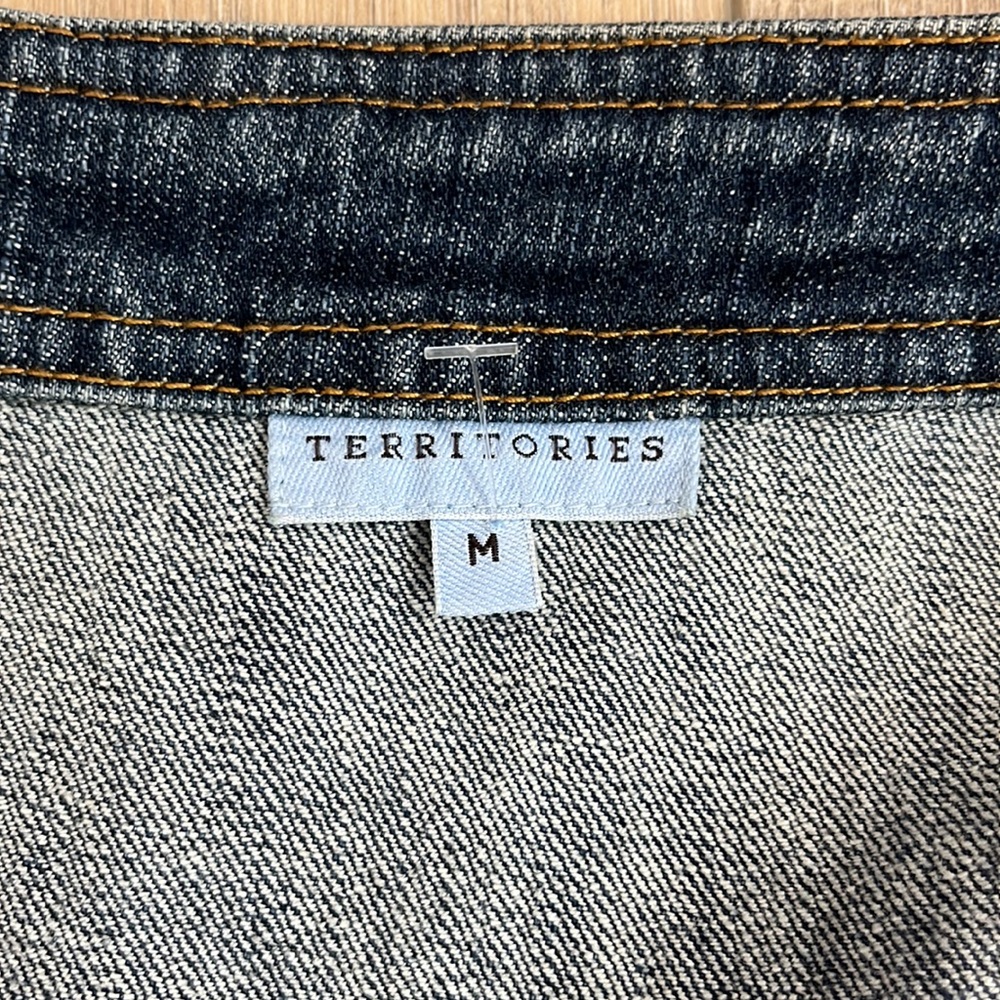 Territories denim jacket 3/4 sleeve crop contrast stitch pockets button front M - Picture 6 of 12